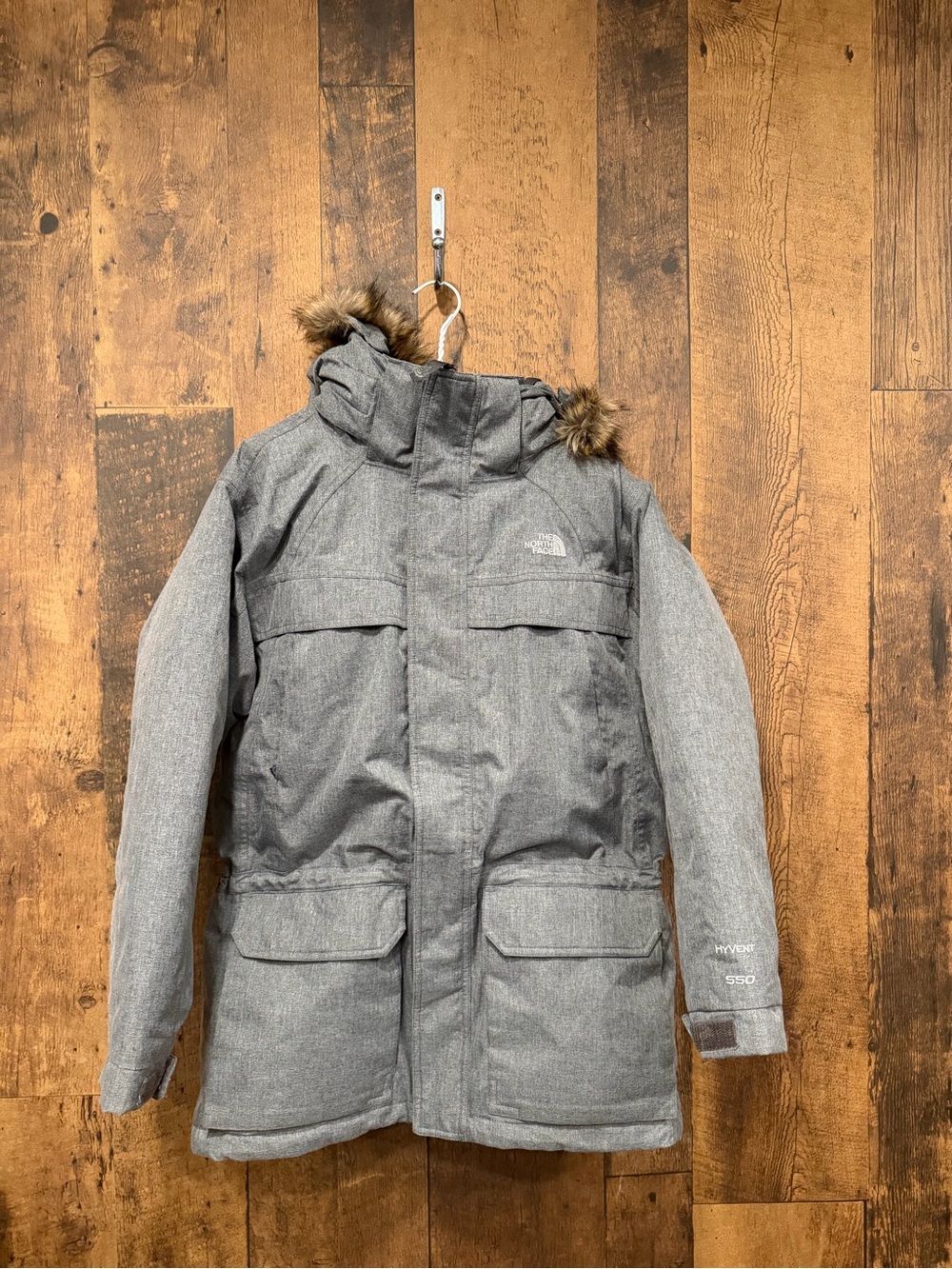 The North Face Kids' Gray Winter Parka with Faux Fur Hood boys large 14/16 EUC